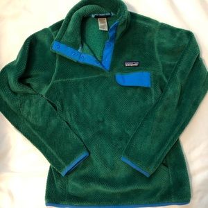 Patagonia Fuzzy Fleece Pullover Green and Blue XS